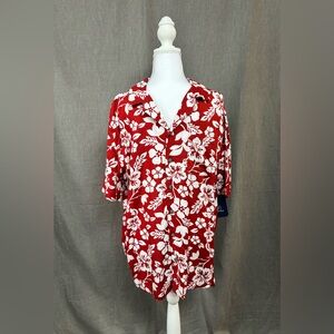 George Men's Hawaiian Red & White Floral Print ButtonDown Shirt, Size:Large, NWT